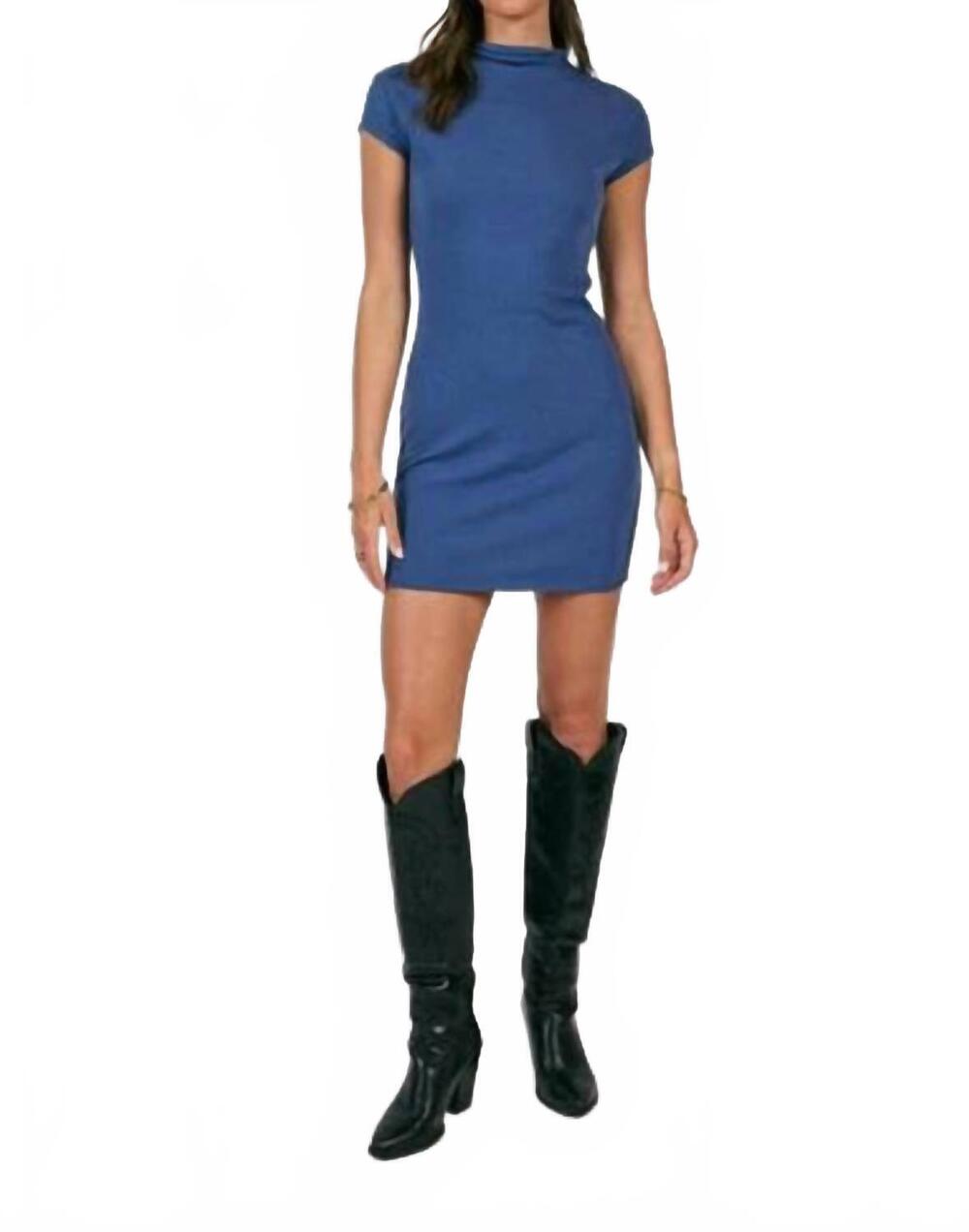 NEW SADIE & SAGE personal growth ribbed mock neck dress in blue